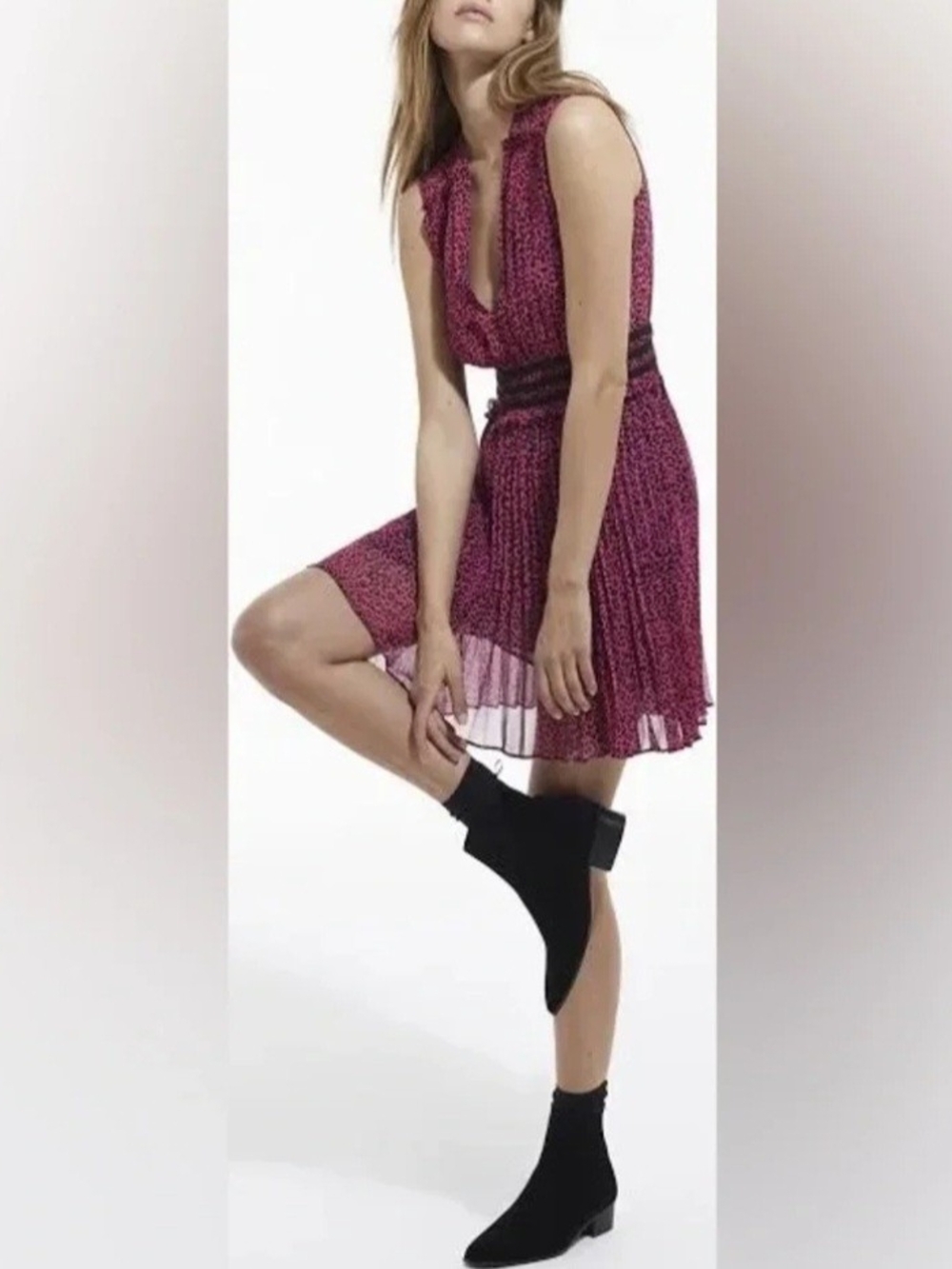 New The Kooples Punk Leo Pleated Dress Size 1 Small